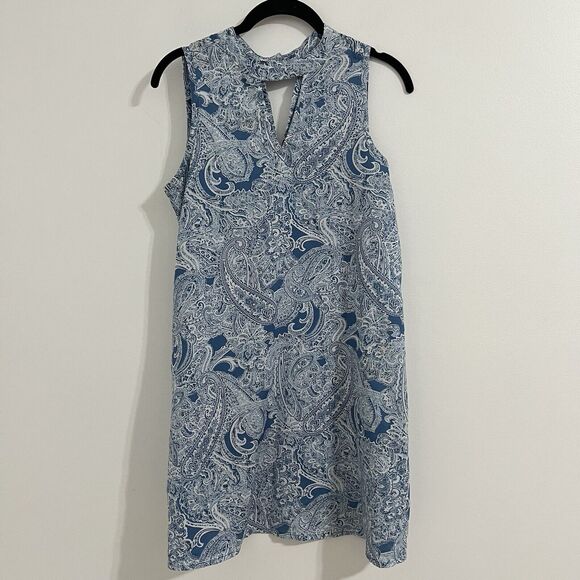 Elan Shift Mini Dress Size S Blue Paisley Sleeveless With Pockets Boho Fairy - Picture 1 of 7